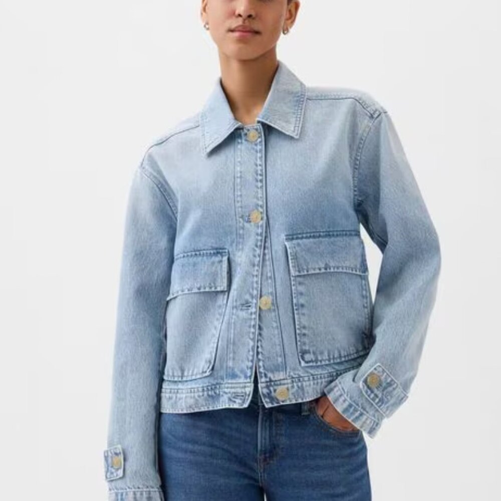 NWT Gap Denim Utility Shirt Jacket Light Indigo